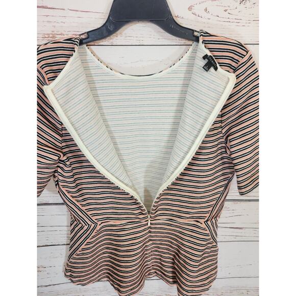 Talbots Pink Striped Stretch Short Sleeve Boho Peplum Top Women's Size Large - Picture 6 of 8